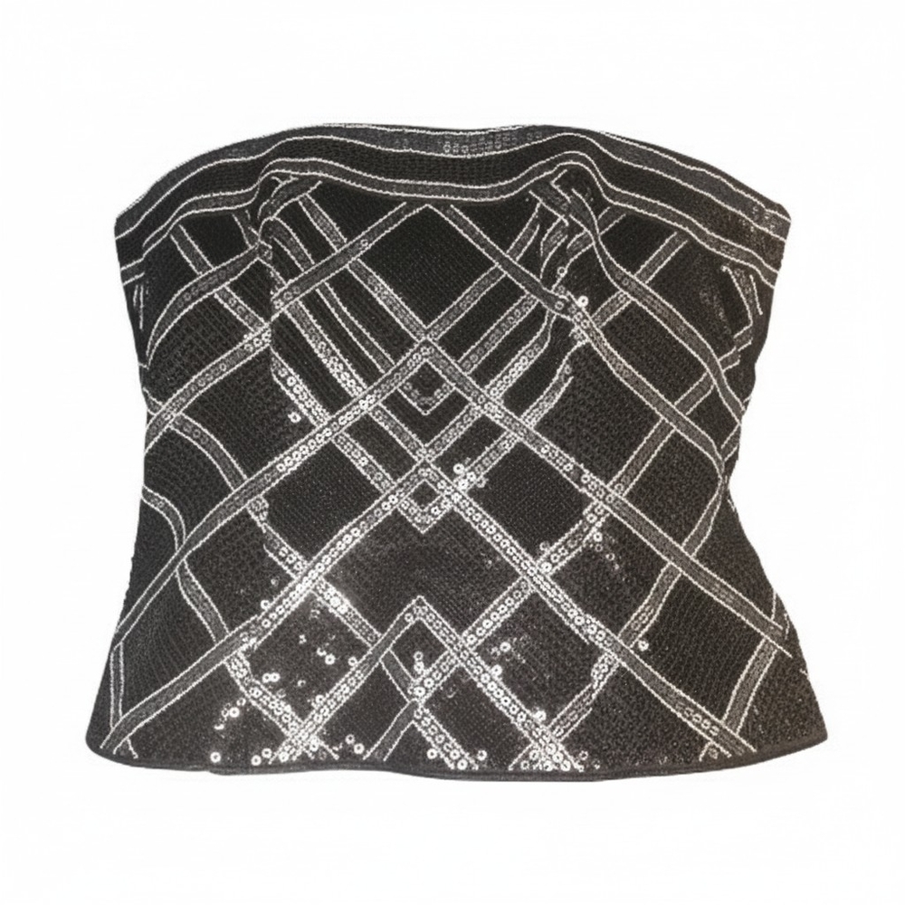 Black Sequin Strapless Bustier Top